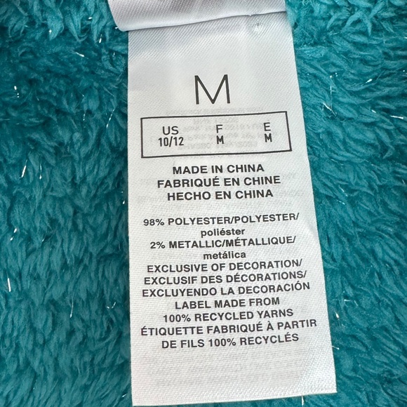 Adidas Girls TURQ‎ Quarter-Zip Sparkle Fuzzy Holiday Jacket Medium 10-12 NWT - Picture 7 of 11